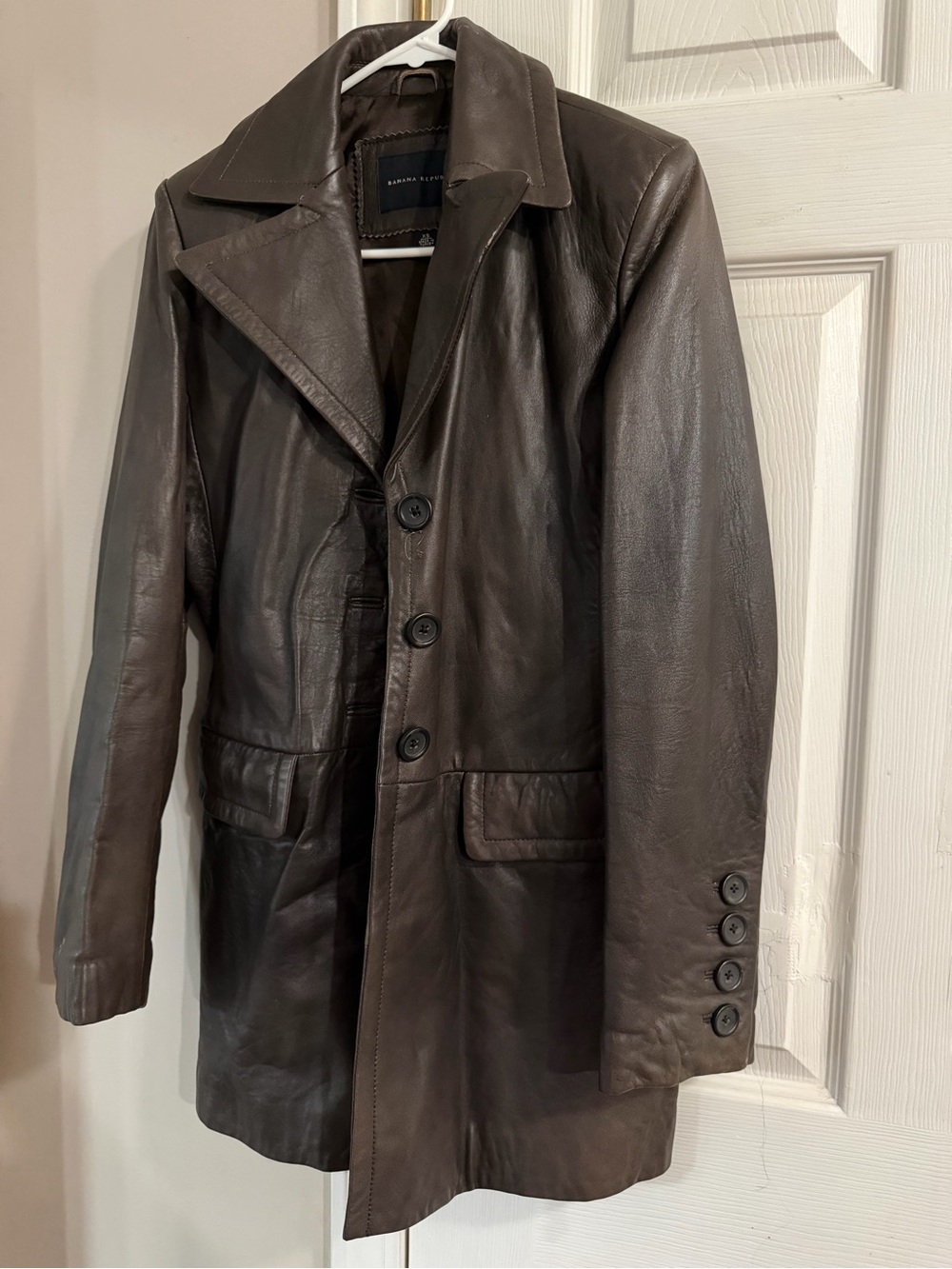 Banana Republic Women Brown Leather Button-Front Coat, XS $70